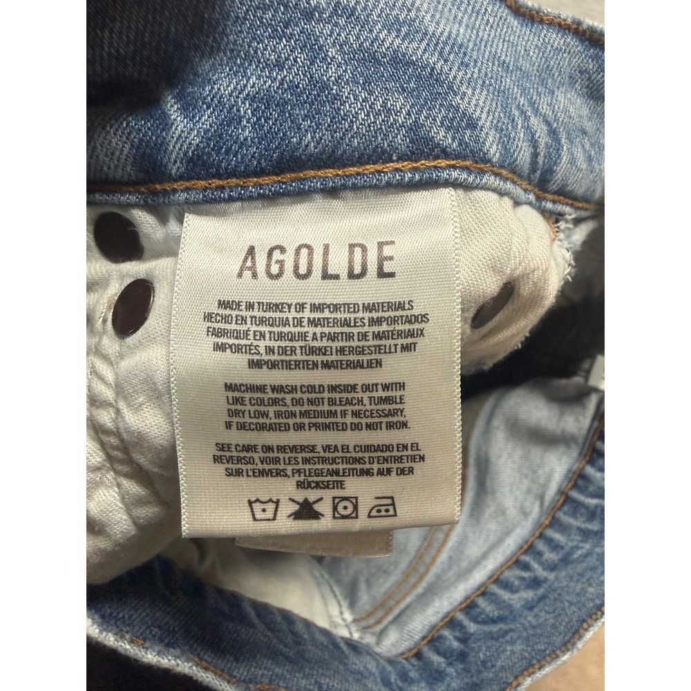 AGOLDE 90s Distressed High Rise Straight Leg Jeans 24 Button Fly Ripped Knee - Picture 9 of 11